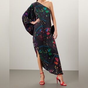 Hutch One Shoulder Pleated Dress Asymmetrical Black Patterns